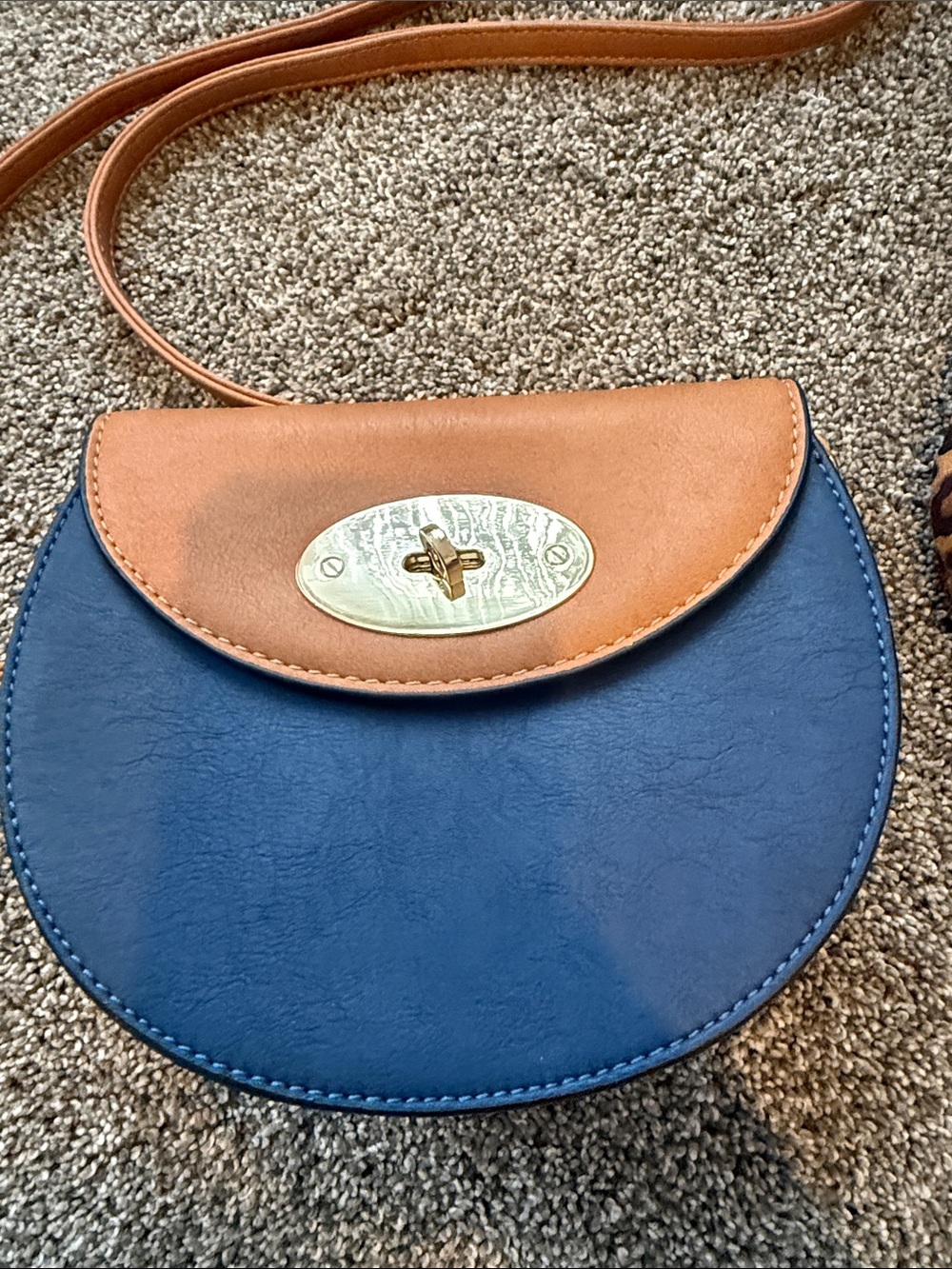 Simply Noelle Navy and Brown Round Crossbody Bag - Picture 3 of 16